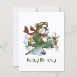 Carte Postale Joyeux Anniversaire Pilote de Bulldog Anglais Avio