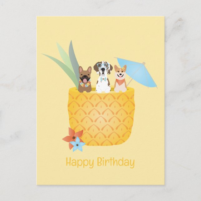 Carte Postale Joyeux Anniversaire Pina Colada Chiens d'ananas (Devant)