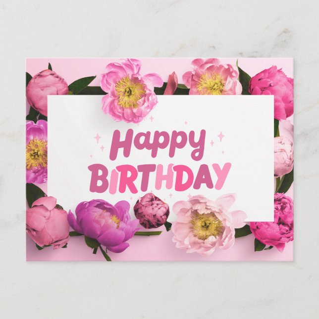 Carte Postale Joyeux anniversaire Pink Peony Flowers (Devant)