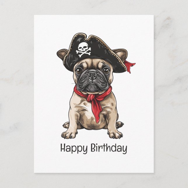 Carte Postale Joyeux Anniversaire Pirate Bouledogue Français (Devant)