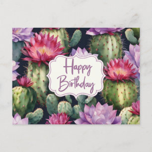 Carte Postale Joyeux Anniversaire Plantes Succulentes, Fleurs de