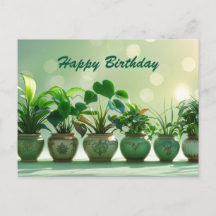 Carte Postale Joyeux Anniversaire Plantes Vertes en Pots