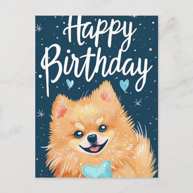 Carte Postale Joyeux Anniversaire Poméranien  (Devant)