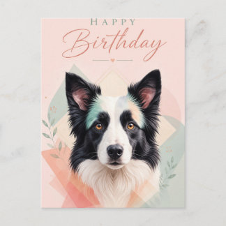 Carte Postale Joyeux Anniversaire Portrait de Chien Noir Blanc A