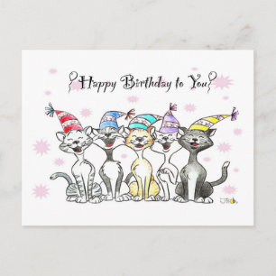 Carte Postale Joyeux anniversaire pour vous (chats chantants)