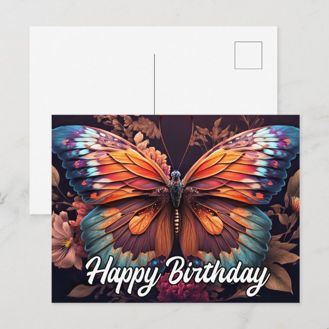 Carte Postale Joyeux Anniversaire Repose Papillon Collage (Devant / Derrière)