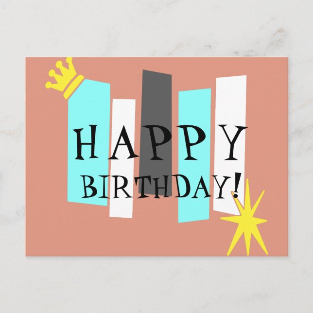 Carte Postale Joyeux Anniversaire Rétro Panneau d'Art Atomique (Devant)