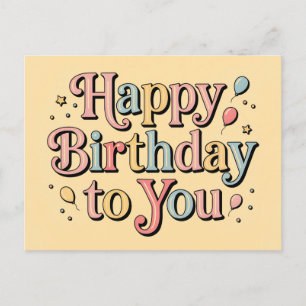 Carte Postale Joyeux Anniversaire Rétro Pastel à Toi