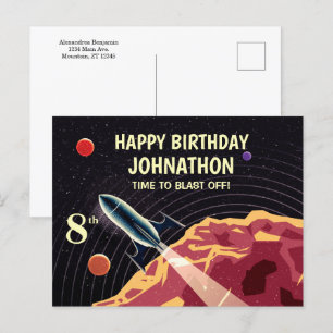 Carte Postale Joyeux Anniversaire Rocket Spacship Universe Perso