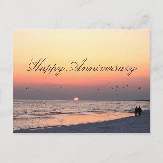 Carte Postale Joyeux Anniversaire - Romantique Couple Beach Suns (Devant)