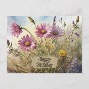 Carte Postale Joyeux Anniversaire rose Cosmos Floral
