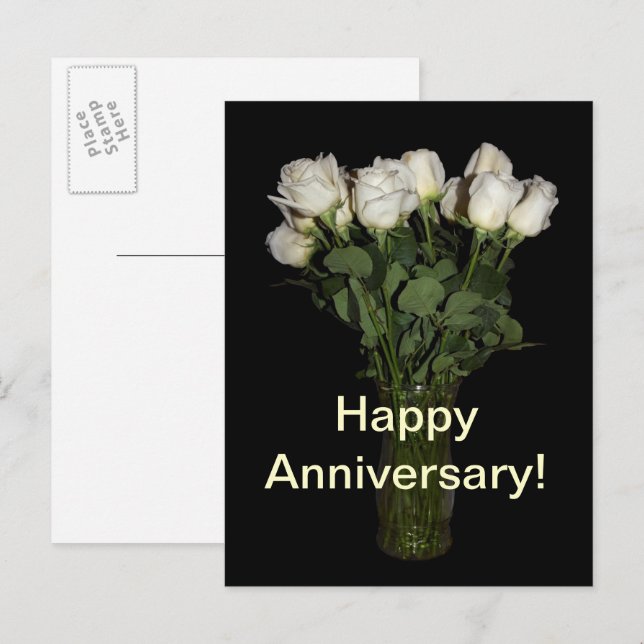 Carte Postale Joyeux Anniversaire Roses Blanches Photographie Fl (Devant / Derrière)