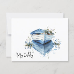Carte Postale Joyeux Anniversaire Rowboat Blue Flowers