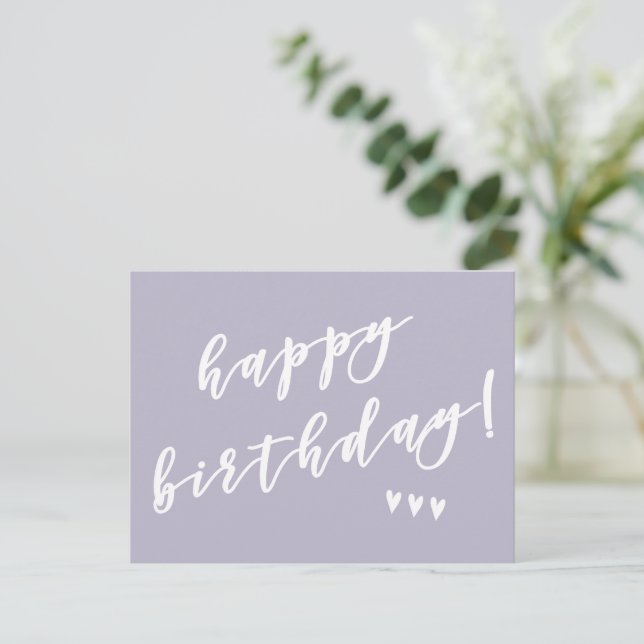 Carte Postale Joyeux anniversaire ! Script de brosse de lavande (Debout devant)
