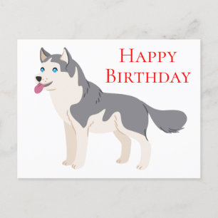Carte Postale Joyeux Anniversaire Sibérien Husky Chien chiot