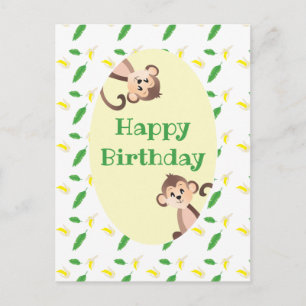 Carte Postale Joyeux Anniversaire Singe Feuille Tropicale Épluch