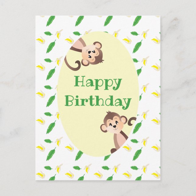 Carte Postale Joyeux Anniversaire Singe Feuille Tropicale Peels  (Devant)