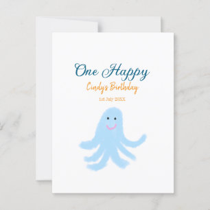 Carte Postale Joyeux anniversaire sous la mer d'un poulpe bleu 