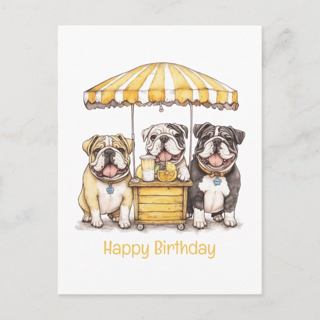 Carte Postale Joyeux Anniversaire Stand de Limonade des Bouledog (Devant)