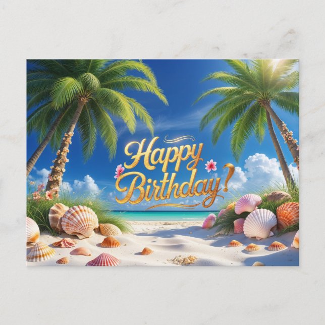 Carte Postale Joyeux Anniversaire Sumer Plage Tropicale  (Devant)