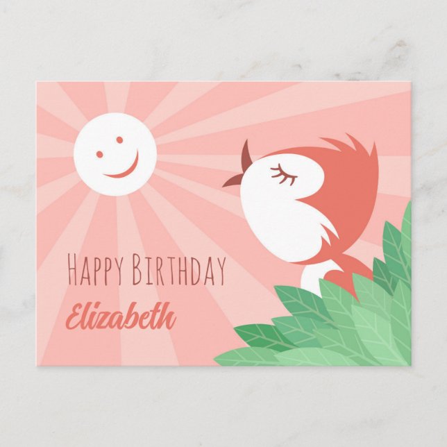 Carte Postale Joyeux Anniversaire Sun mignon Cartoon Bird Girl (Devant)