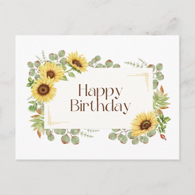 Carte Postale Joyeux Anniversaire Tournesols Aquarelle  (Devant)