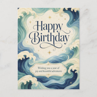 Carte Postale Joyeux Anniversaire Vagues Océaniques Flottantes