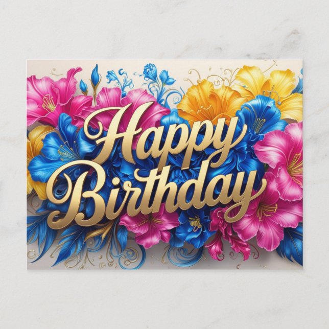 Carte Postale Joyeux Anniversaire Vibrant Hibiscus Fleurs (Devant)
