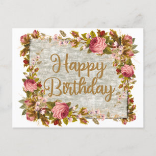 Carte Postale Joyeux anniversaire Vintage Roses d'aquarelle