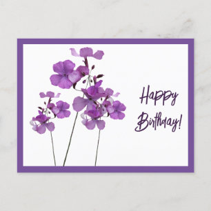 Carte Postale Joyeux Anniversaire violet écossais boho de fleurs