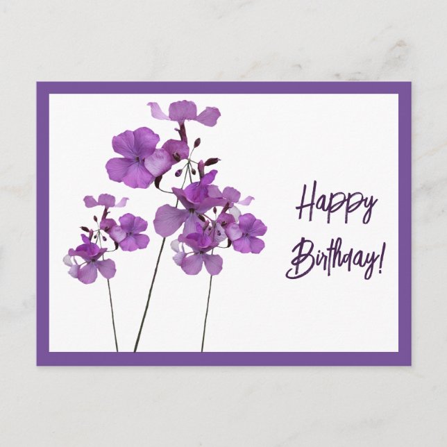 Carte Postale Joyeux Anniversaire violet écossais boho de fleurs (Devant)
