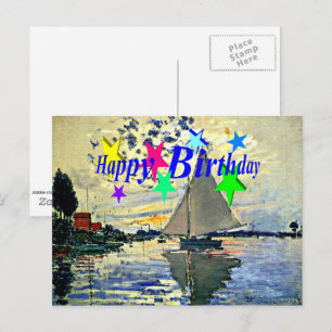 Carte Postale Joyeux anniversaire, Voilier au Petit Gennevillier