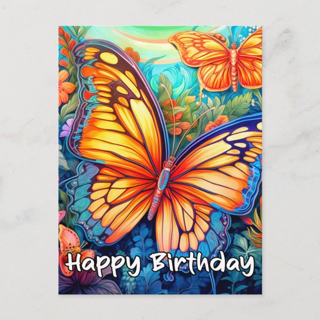 Carte Postale Joyeux anniversaire Whimsical Butterfly Design (Devant)