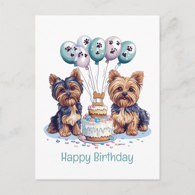 Carte Postale Joyeux anniversaire Yorkie Chien (Devant)