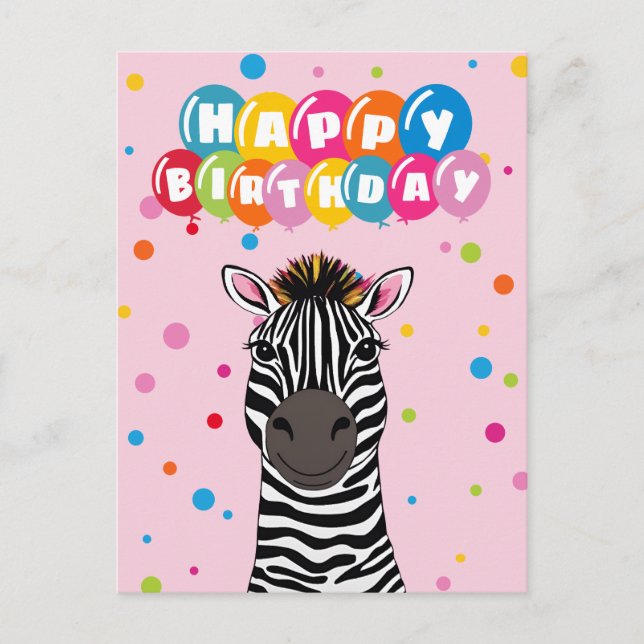 Carte Postale Joyeux anniversaire Zebra (Devant)
