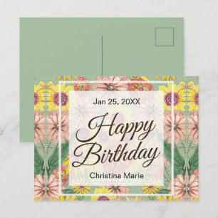 Carte Postale Joyeux anniversaire Zinnia Flowers