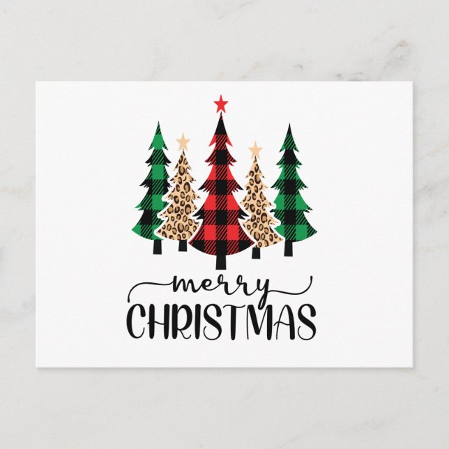 Carte Postale Joyeux arbre de Noël Rouge Buffle vert Plaid tenda (Devant)