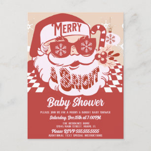 Carte Postale Joyeux Baby shower de Noël Retro Père Noël Bright 