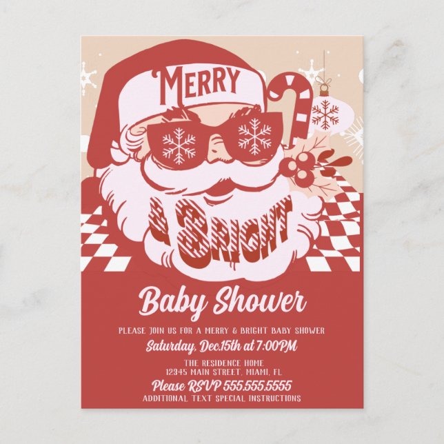 Carte Postale Joyeux Baby shower de Noël Retro Père Noël Bright  (Devant)