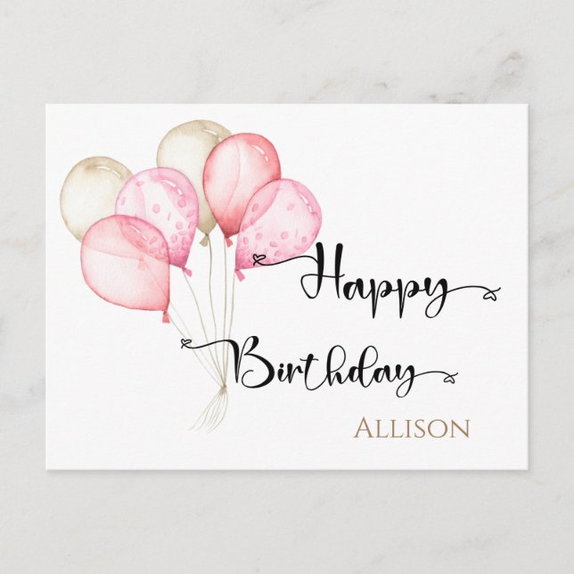 Carte Postale Joyeux Ballons d'aquarelle d'anniversaire (Devant)