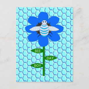 Carte Postale Joyeux Bee Day Boy Blue Birthday Bumblebee
