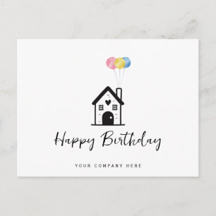 Carte Postale Joyeux Birthday House Balloons Immobilier
