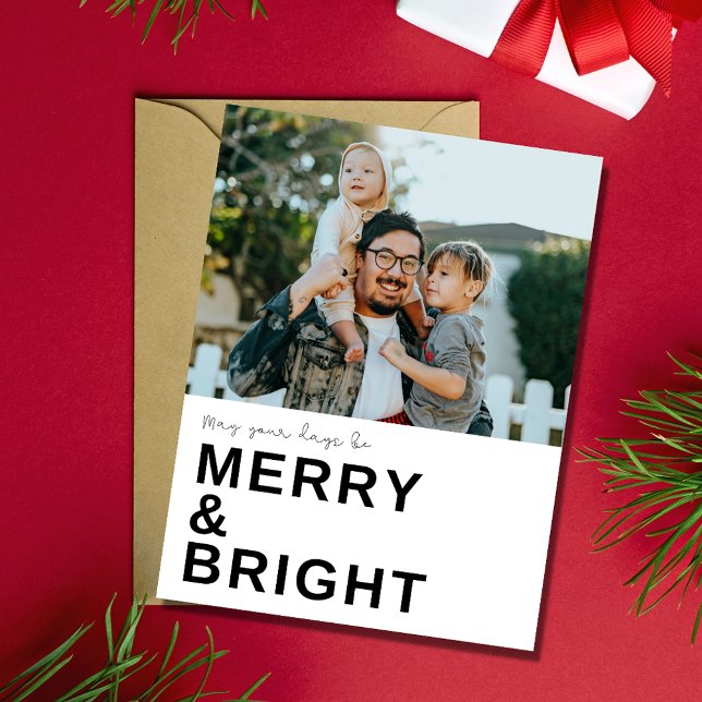 Carte Postale Joyeux Bright Photo de famille Noël (Merry Bright Family Photo Christmas Holiday Postcard)