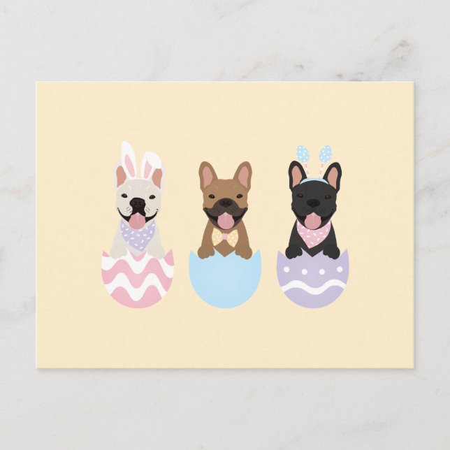 Carte Postale Joyeux Bulldogs français de Pâques (Devant)
