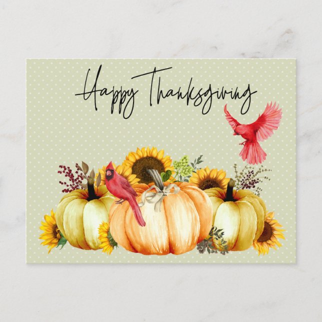 Carte Postale Joyeux Cactus de Thanksgiving Citrouille Tournesol (Devant)