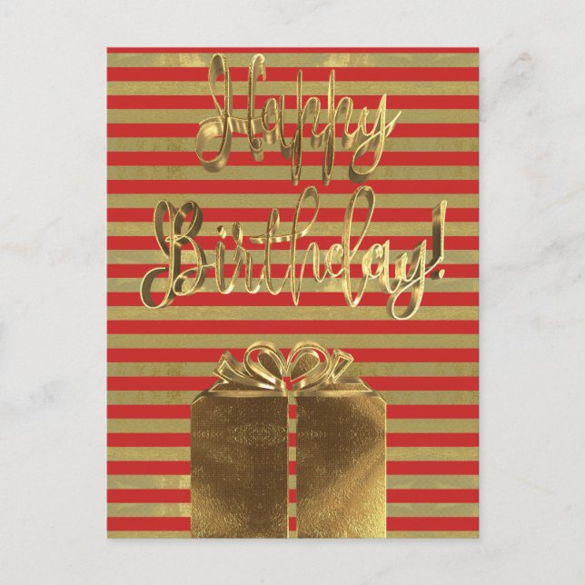 Carte Postale Joyeux cadeau d'anniversaire Red Gold Typographie  (Devant)