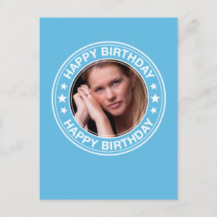 Carte Postale Joyeux cadre photo d'anniversaire en bleu