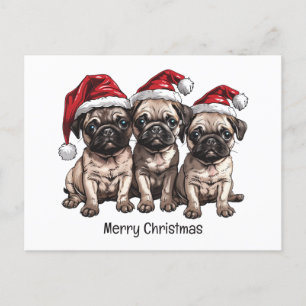 Carte Postale Joyeux Carlin de Noël Chiens Père Noël