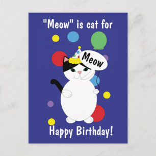 Carte Postale Joyeux Chat d'Anniversaire Colorful Funny Meow Per
