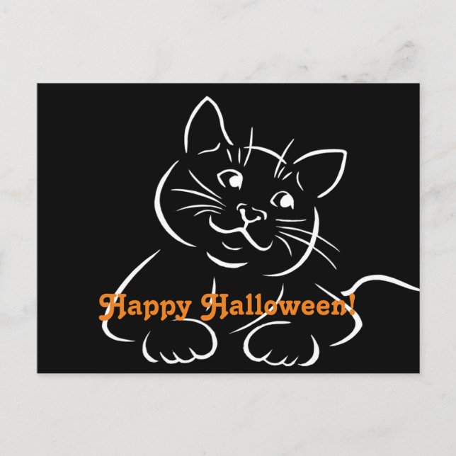 Carte Postale Joyeux chat d'Halloween (Devant)